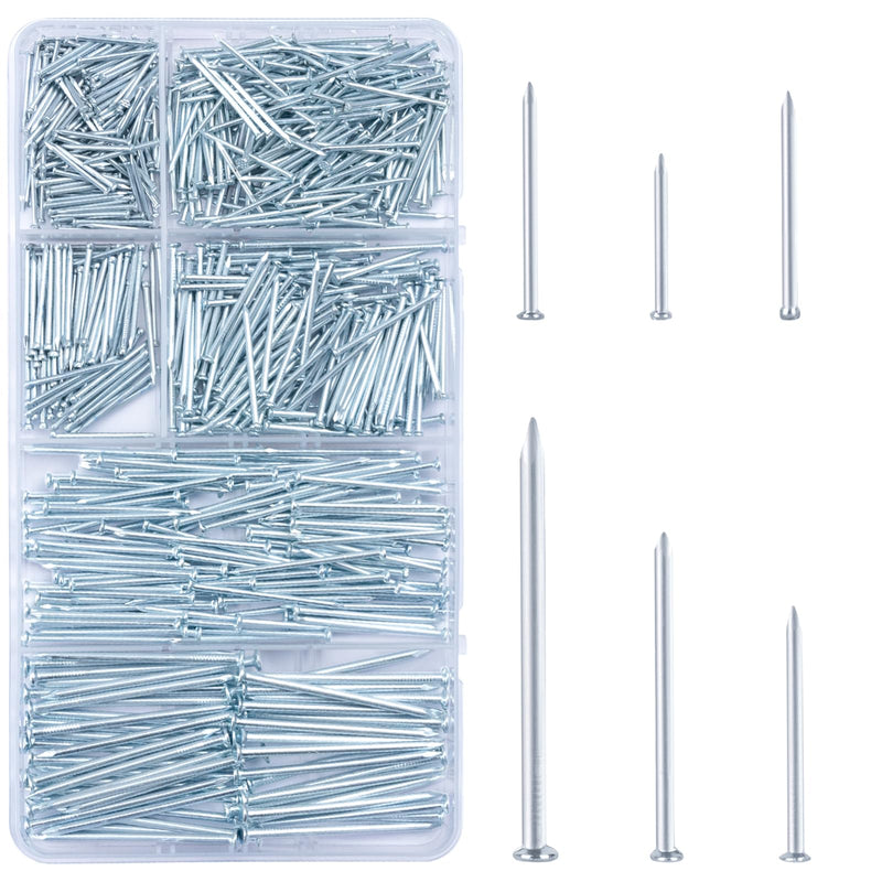KURUI 700pcs Hardware Nails for Hanging Pictures, Up to 2"-Long Finish Nails Assortment Kit for Wall Art Decor, 640 Frame Nails and 60 Small