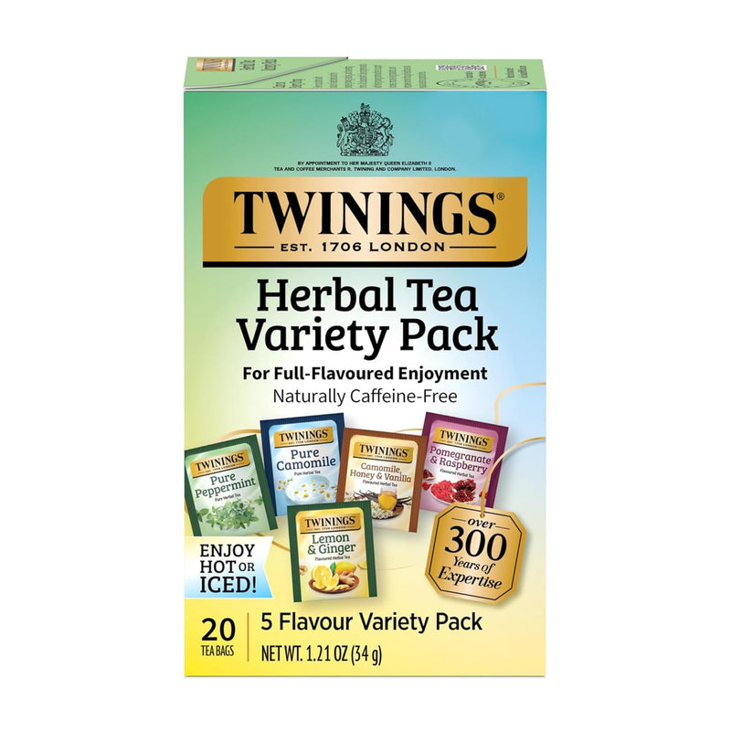 Twinings Herbal Tea Variety Pack, 20 Count (Pack of 1), Formerly Assorted Herbal, Includes 5 Flavours, Naturally Caffeine-Free, Enjoy Hot or Iced,