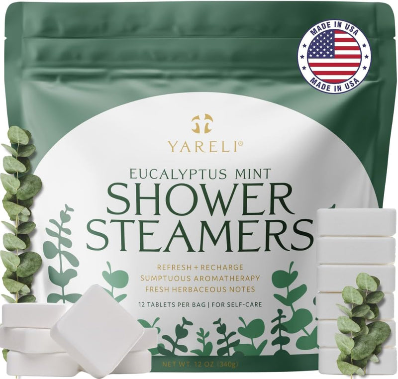 Shower Steamers Aromatherapy, 12 Pack, for Women and Men - Sinus Relief and Self Care Birthday and Relaxation Spa Gift - Eucalyptus Mint