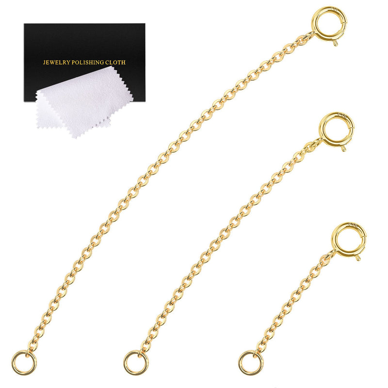 Gold Necklace Extenders 14k Extender Chain 925 Sterling Silver Extension Bracelet Chain Extenders for Necklaces 3 Pcs (1 2 3 Inch)(Gold) 1 2 3