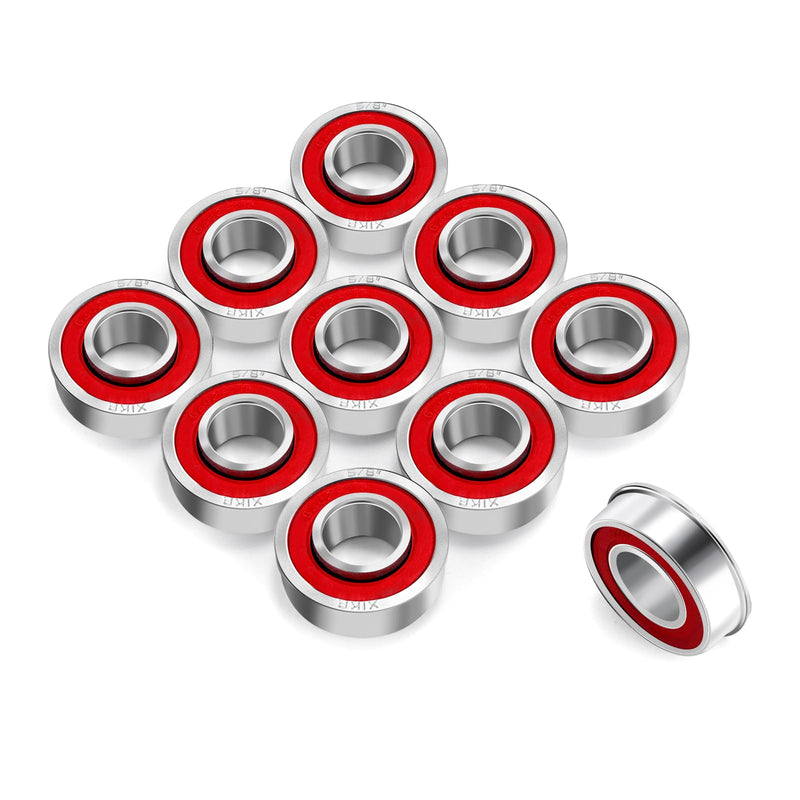 XiKe Flanged Ball Bearings ID 5/8" x OD 1-3/8", 10 Pcs | Applicable for Lawn Mower, Wheelbarrows, Windwill, Wagon, Carts & Hand Trucks Wheel
