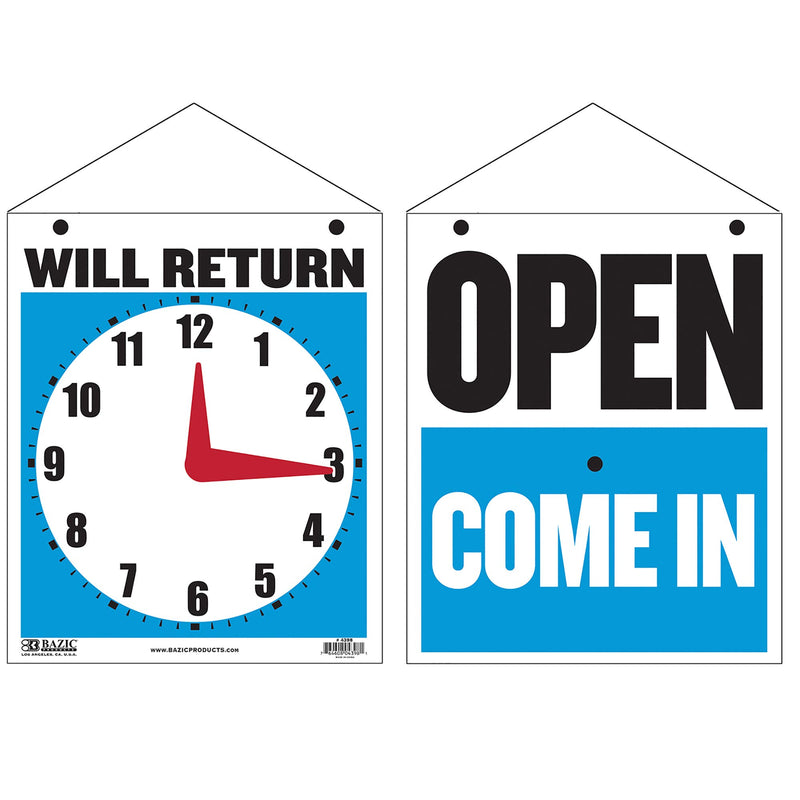 BAZIC Products Open Closed Signs for Business, Double-sided Vinyl Open Signs for Business Window, Will Return Clock Sign, Be Back Sign With Clock