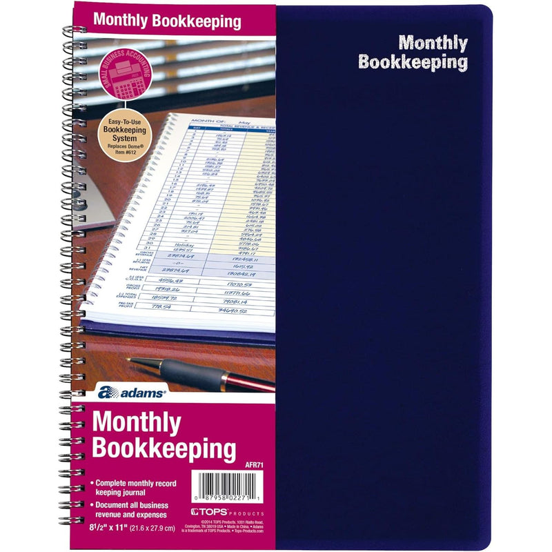 Adams Monthly Bookkeeping Record Book - 8.5" x 11" Spiral Bound 4 Column Ledger 128 Pages - Undated Accounting Ledger Book for Small Business,