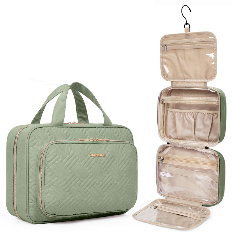 BAGSMART Toiletry Bag Hanging Travel Makeup Organizer with TSA Approved Transparent Cosmetic Bag Makeup Bag for Full Sized Toiletries, Large-Green