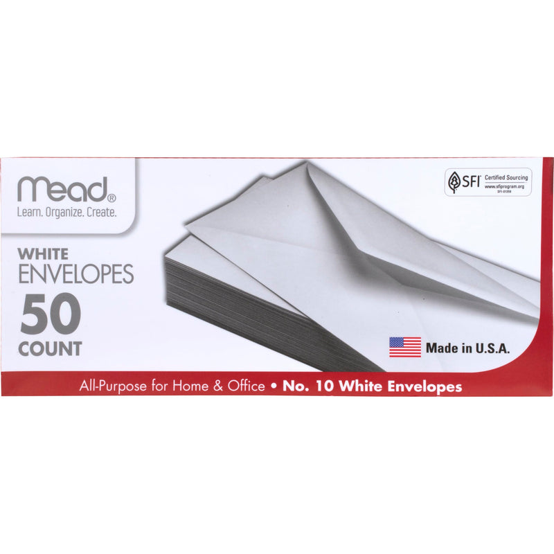 Mead 0 Envelopes, Letter Size, 4-1/8" x 9-1/2", Gummed Closure, White All-Purpose for Home & Office Mail, 50 Count (75050) Minimalist 1 Count