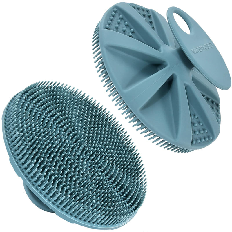 INNERNEED Food-Grade Soft Silicone Body Scrubber Shower Brush, Dark Green | Handheld Cleansing Skin Brush, Gentle Exfoliating and Lather Well,