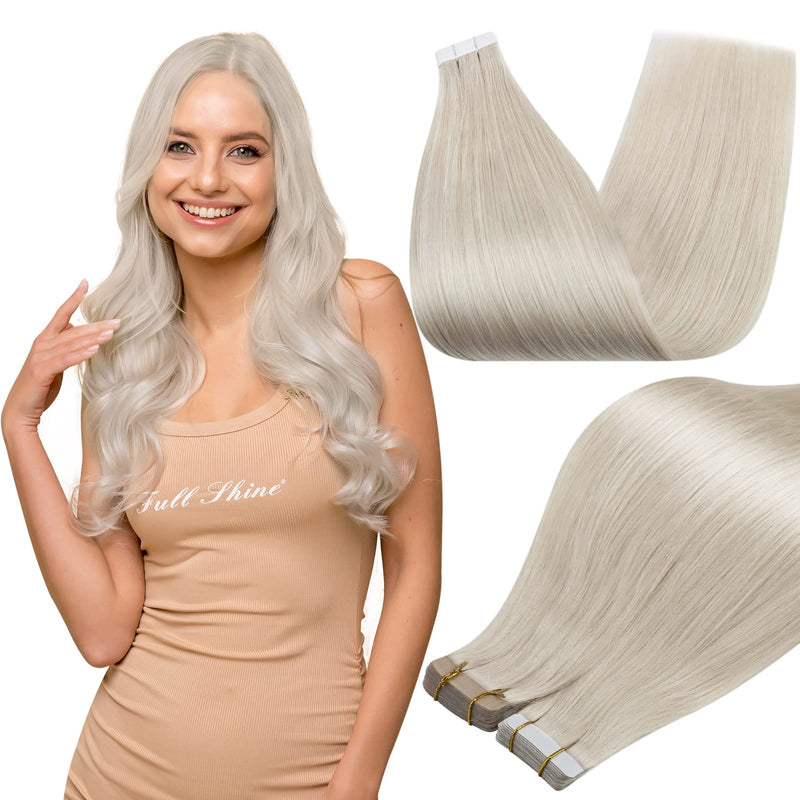 Full Shine Human Hair Tape In Extensions, Ice Blonde 10 Inch | 30G 20Pcs, Remy Hair Extensions Real Human Hair, PU Tape Base, Add Volume For Fine