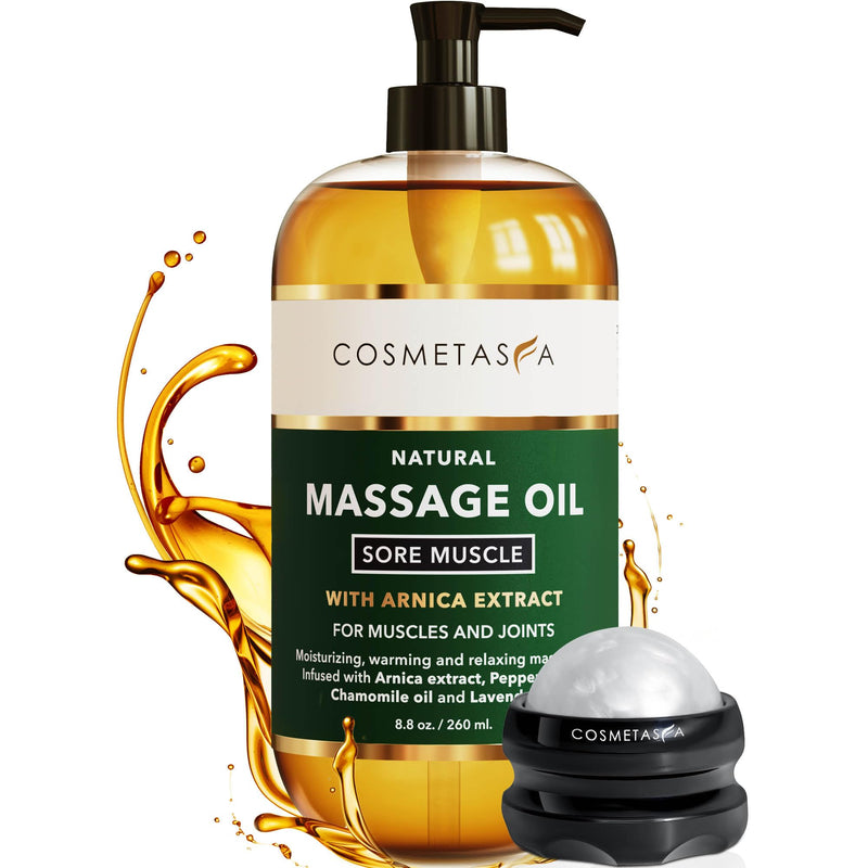 Cosmetasa Massage Oil for Sore Muscles with Roller Ball - Soothes Joints & Muscles with Arnica, Lavender Oil, Peppermint Oil & Chamomile Extract,