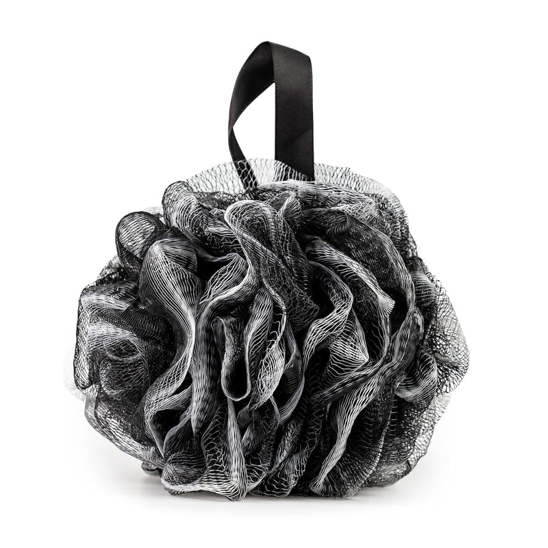 Pete & Pedro Loofah Sponge Pouf Bath & Shower Tool | Light Gentle Exfoliator & Skin Scrubber, Helps with Lather & Exfoliating Dermis | Black Mesh