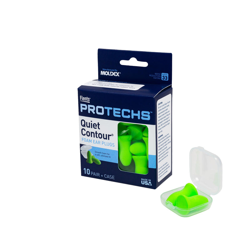 Flents Protechs Quiet Contour Foam Ear Plugs, NRR 33, 10 Pair, Green | Reusable Foam Ear Plugs for Sleeping, Snoring, Loud Noise, Traveling,
