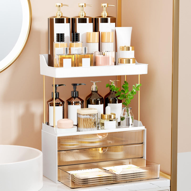StorBin 3 Large Drawers Makeup Organizer - 5 Tier Bathroom Counter Organizers and Storage, Versatile Perfume Vanity Organizer, Ideal for Cosmetic,