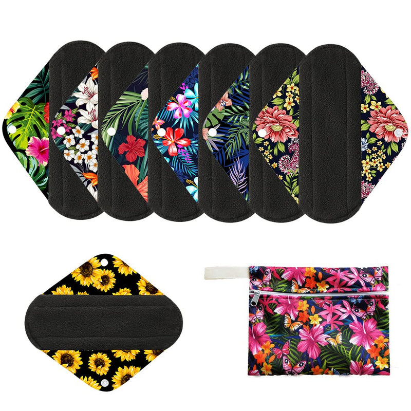 7pcs/Set Reusable Menstrual Pads Including 1pc Mini Wet Bag +6pcs Bamboo Charcoal Cloth Menstrual Incontinence Pads/Reusable Sanitary/Mama Panty