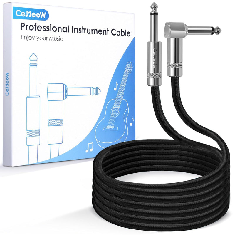 Guitar Cable 6ft 1/4 Inch Guitar Cord Straight to Right Angle Instrument Cable with Braided Tweed and Anti-Kinking Design,Black 6ft Black 1