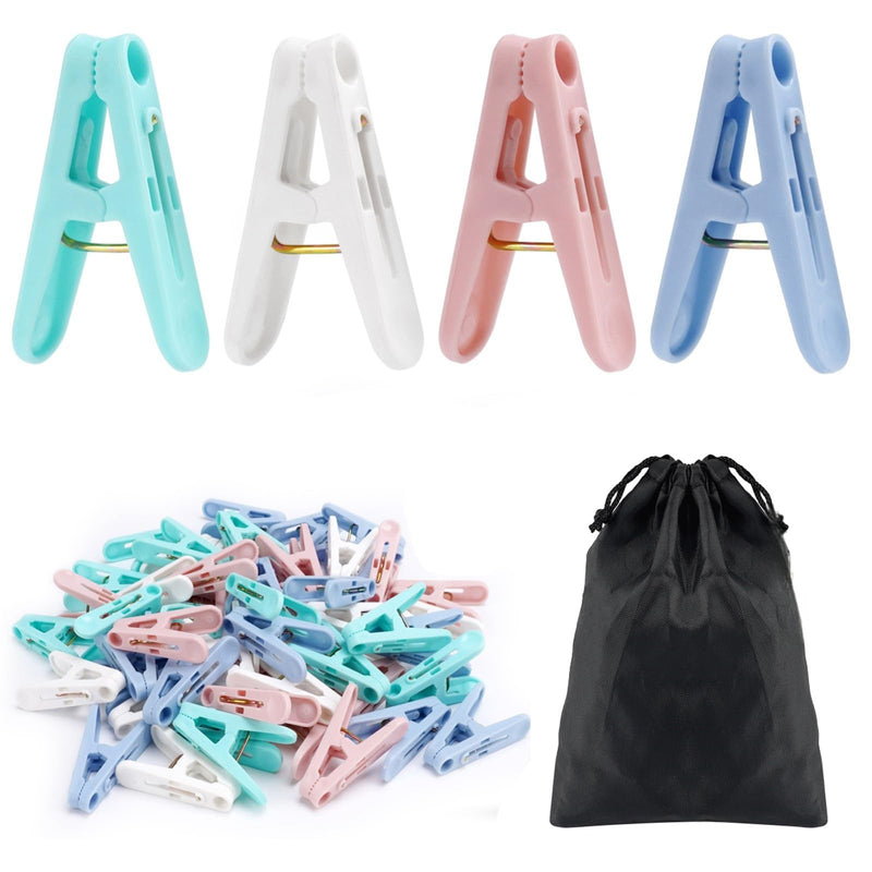 56 Pcs Colorful Clothespins, 4 Colors Spring Clips (2 Inch) Small Clothes Pin with Black Storage Bag - for Laundry, Drying Clothes, Home Use 4