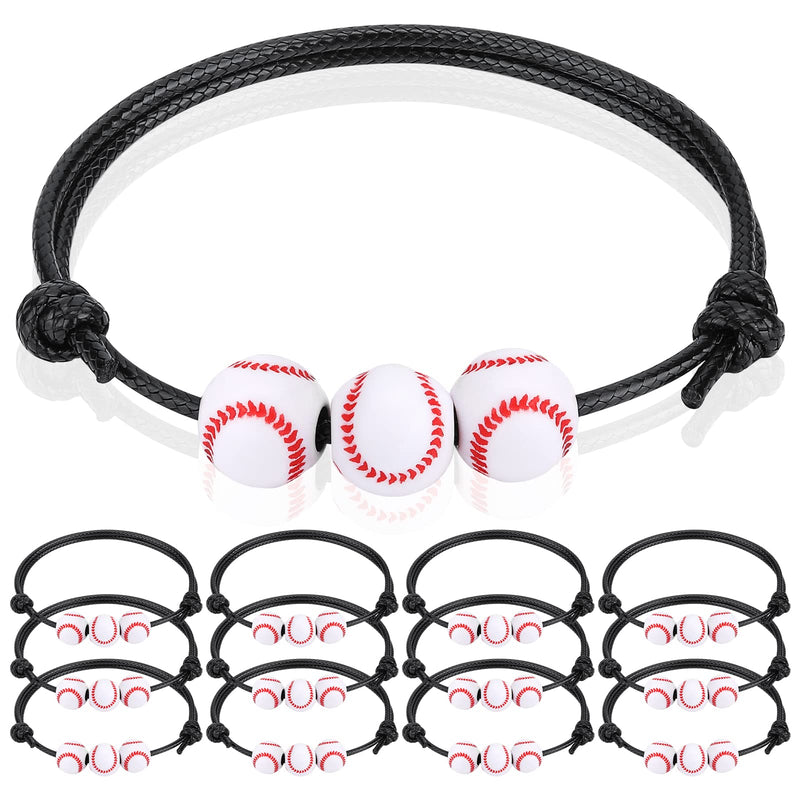 12Pcs Baseball Charm Bracelets - Baseball Party Favors & Gifts for Teen Women Men - Adjustable Wristbands - Sport Bracelet for Birthday Party,