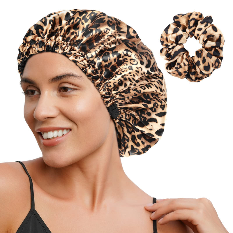 YANIBEST Adjustable Satin Bonnet to Reduce Frizz, Silk Feeling Hair Wrap One Size Bold Cheetah