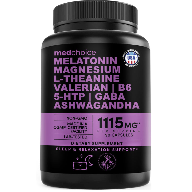12-in-1 Melatonin Sleep Capsules - Natural Sleep Aids for Adults with Melatonin 5mg and Magnesium Glycinate 500mg, Sleep Aid with Ashwagandha, L