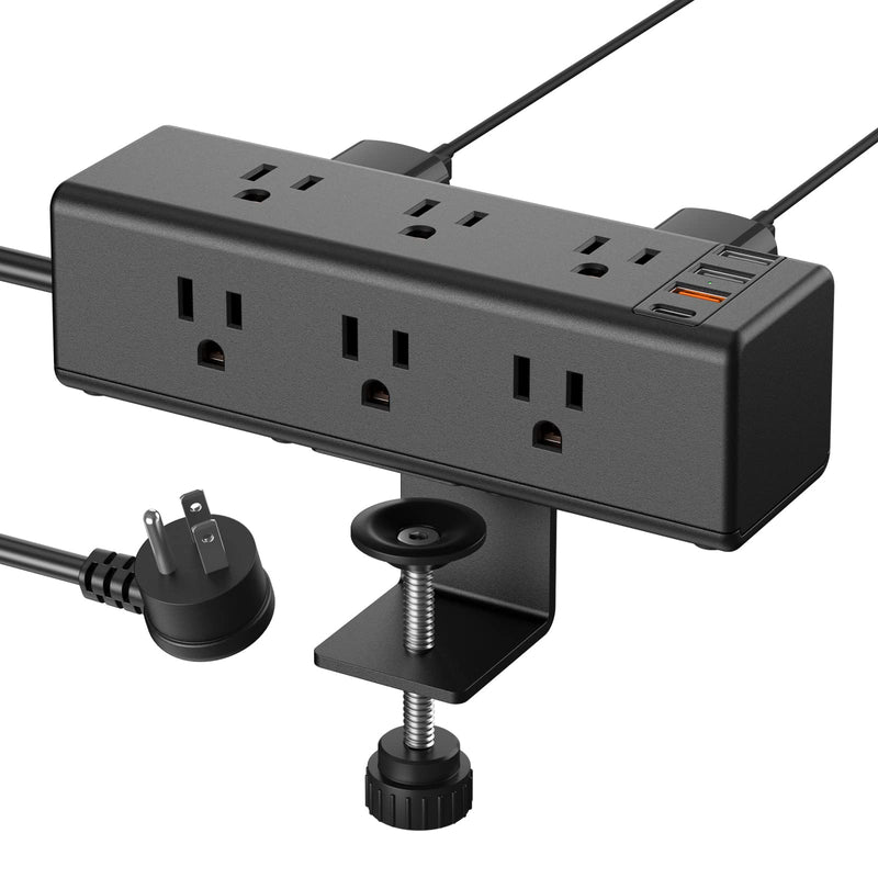 CCCEI Desk Clamp Power Strip with 9 Outlets, Desktop Edge Mount Surge Protector with USB-A and USB-C Ports, Widely Spaced Desk Outlet Fast