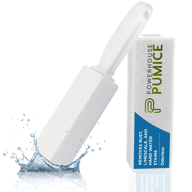 Powerstone Pumice Stone Toilet Bowl Cleaner with Handle (1-Pack) - a Solution for Hard Water Stains on Toilets, Grills, Tiles, Grout & Pools