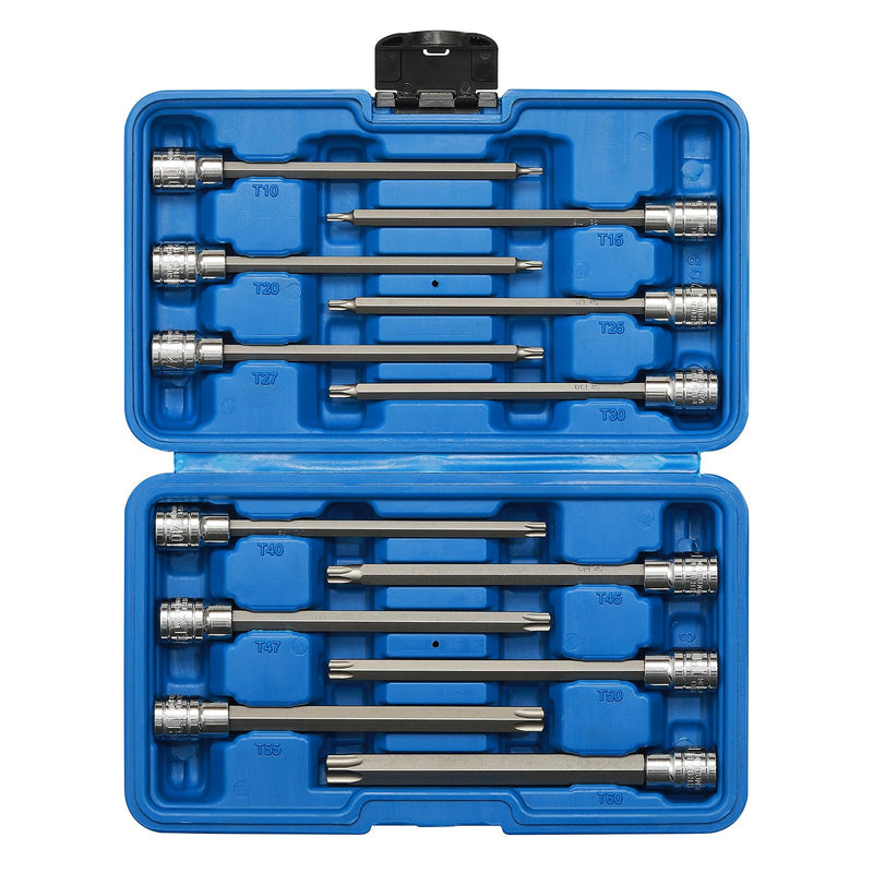 EMENTOL 12PCS 3/8" Drive Extra Long Torx Bit Socket Set, CR-V, S2 Steel, 5.9" Length Star Bit Socket Set, T10 - T60 12PCS Extra Long Torx Bit