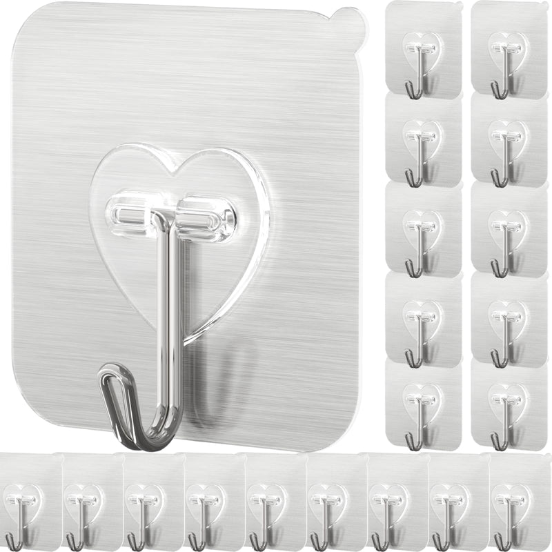 DGYB 20 Pcs Silver Adhesive Hooks for Hanging 22lb Self Adhesive Wall Hooks Heavy Duty Waterproof Sticky Hook for Shower Home Bathroom Kitchen