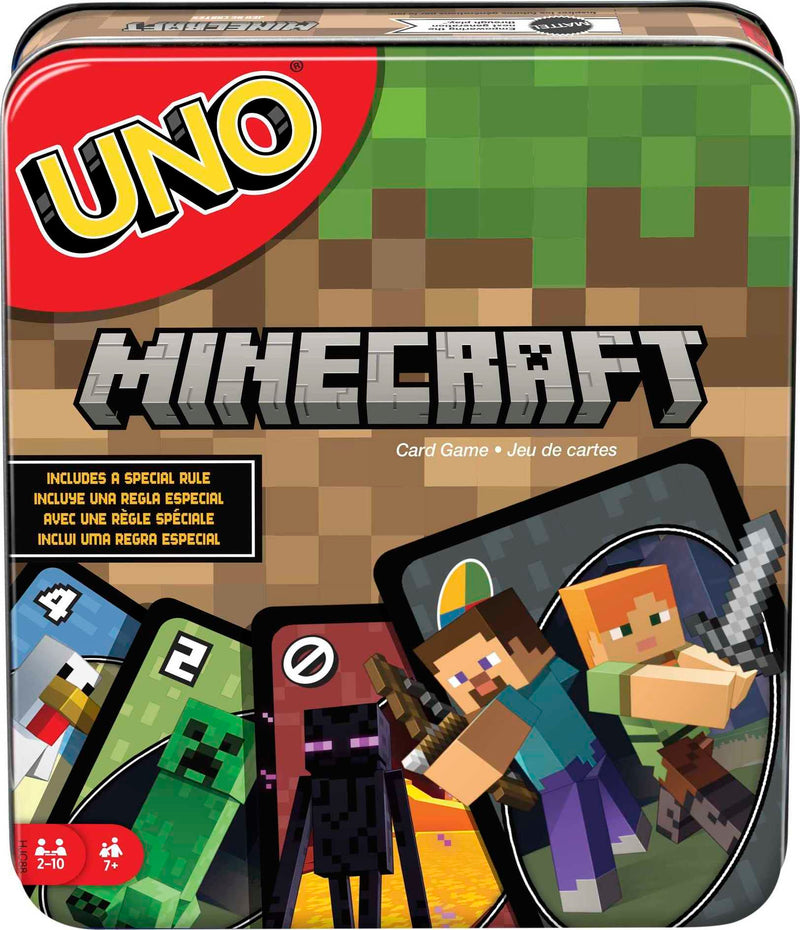Mattel Games UNO Card Game, Gifts for Kids and Family Night, Themed to Minecraft Video Game, Travel Games, Storage Tin Box (Amazon Exclusive) UNO