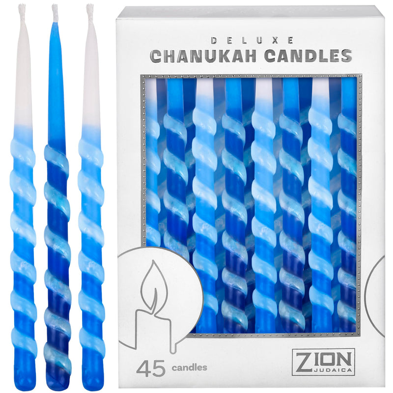 Zion Judaica Ltd Set of 45 Dripless Hanukkah Candles Spiral Candle Includes a DIY Dreidel, Prayer Card, Standard Size Menorah Candles for Eight