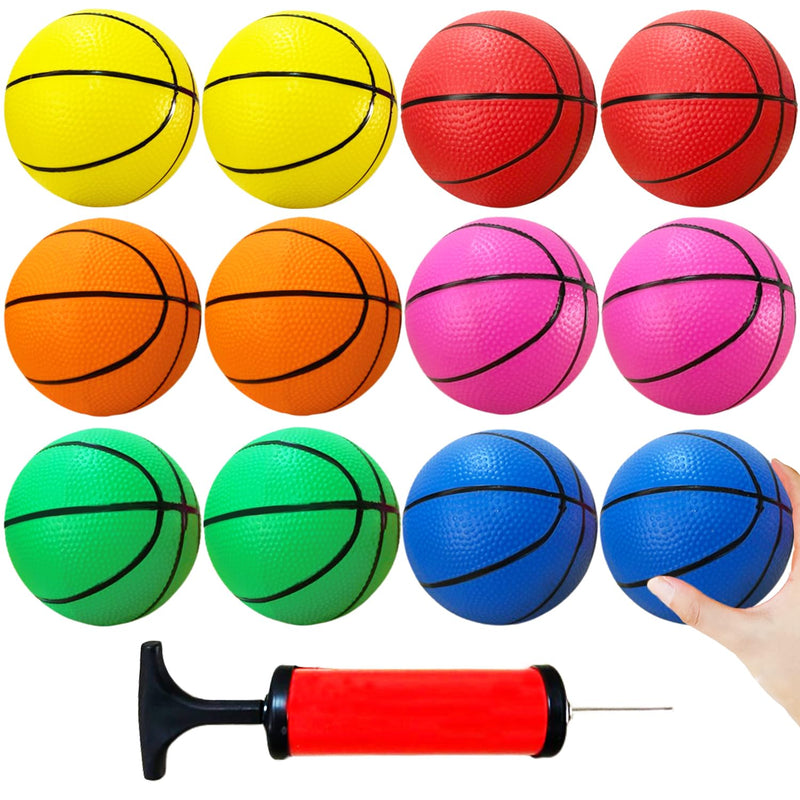 12Pcs 5Inch Mini Basketballs,Colorful Rubber InflatableBasketball,Pool Kick Balls Toy with Inflation Pump for Indoor Mini Basketball Hoop,Beach