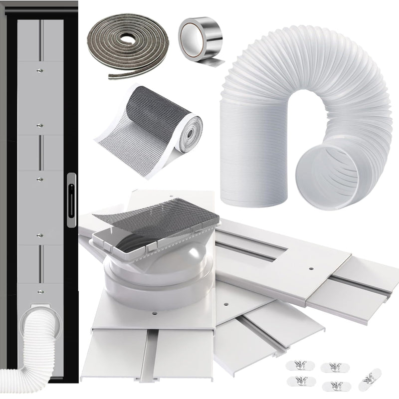 95" Sliding Door AC Vent Kit with Φ 5.9"AC Hose Filter Screen & Weather Stripping Universal 5.0/5.9 Inch Coupler for Window/Sliding Glass Door