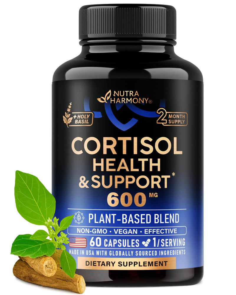 Cortisol Supplement for Women - Holy Basil, Ashwagandha & Rhodiola, 60 Caps | Plant-Based Hormone Balance - Holy Basil, Rhodiola & L-Theanine -