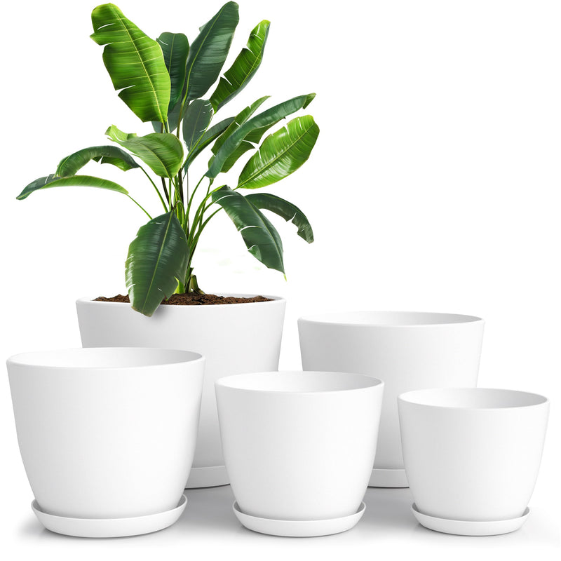 Plant Pots Indoor with Drainage, 5 Pack Multi-Size Planters Set, White Pack of 5 White