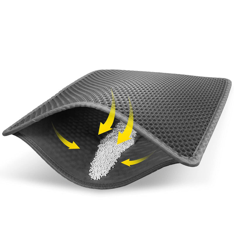 Cat Litter Mat Grey Trapping for Litter Box, XL Jumbo 30 X 24 In, Urine & Waterproof, Honeycomb Double Layer anti Tracking Kitty Mats, No
