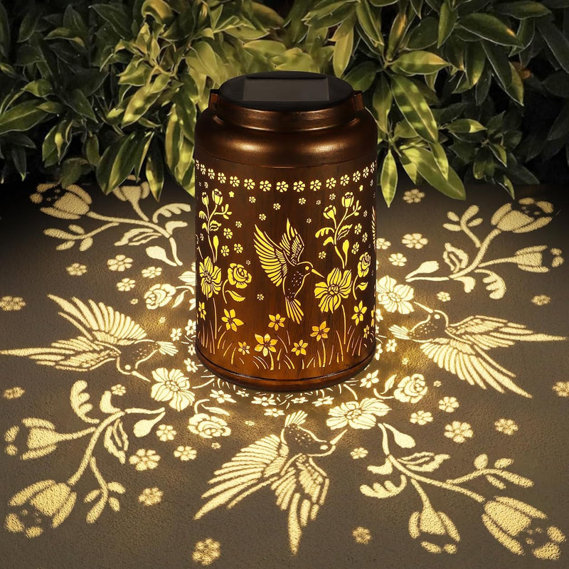 Solar Lanterns Outdoor Waterproof Hummingbird Garden Decor Gifts for Women Mom Grandma Hanging Solar Lights Metal Solar Decoration outside for