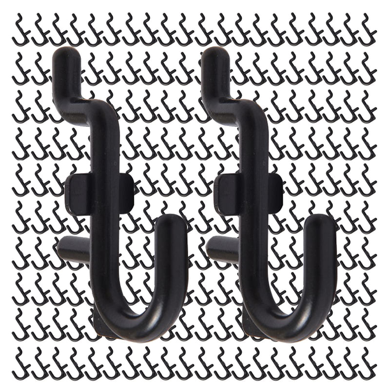 Jucoan 200 Pack J-Shaped Pegboard Hooks, Black Plastic Peg Hooks for 1/4 Inch Pegboard, Jewelry Display, Craft Organization, Pegboard Accessory