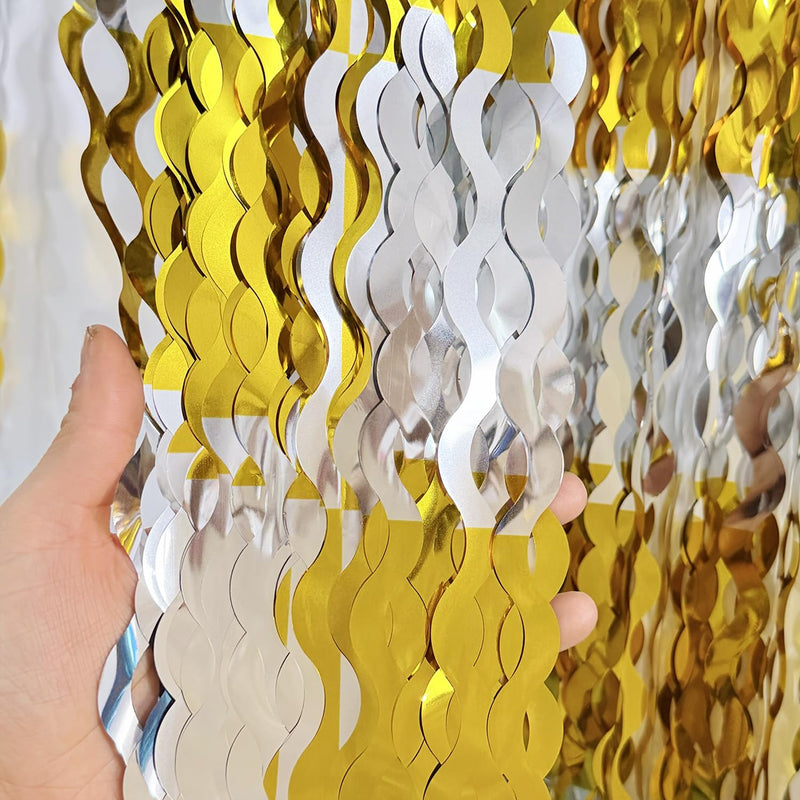 GOER Metallic Tinsel Foil Fringe Curtains Party Photo Backdrop Party Streamers for Birthday,Graduation,New Year Eve Decorations Wedding Decor (2
