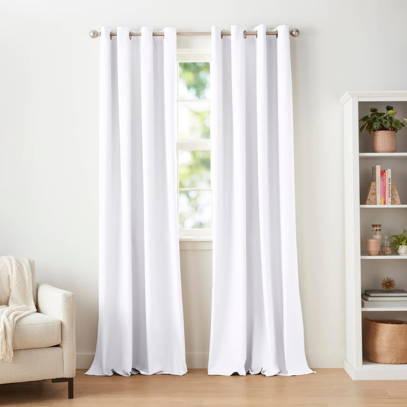 Amazon Basics Room Darkening Blackout Window Curtain with Grommets, Noise Reducing, 100% Blackout, 52 x 96 inches, White, Set of 2 52"W x 96"L