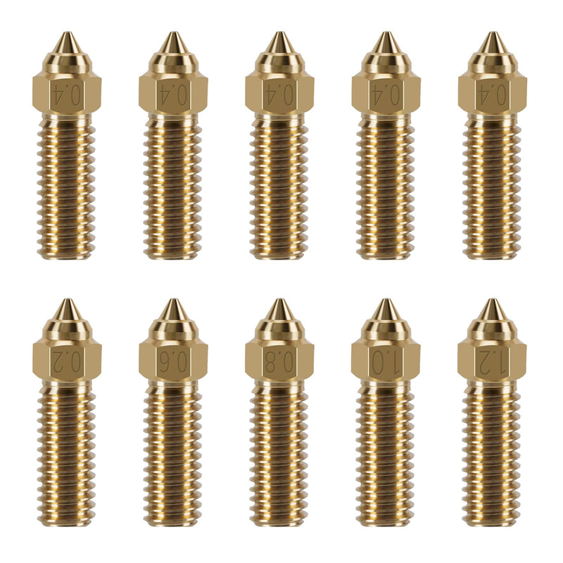 10PCS 3D Printer Extruder Nozzles Kit for K1/K1 Max/Ender 3 V3 KE, Packed High Temperature and Wear Resistance 5PCS 0.4mm, 1PC 0.2mm, 1PC 0.6mm,