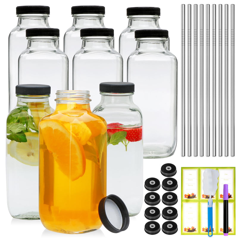 Maredash 16oz glass bottles with lids,juice bottles gifts for women,glass bottles with lids,glass water bottles. Kit includes Stainless Steels