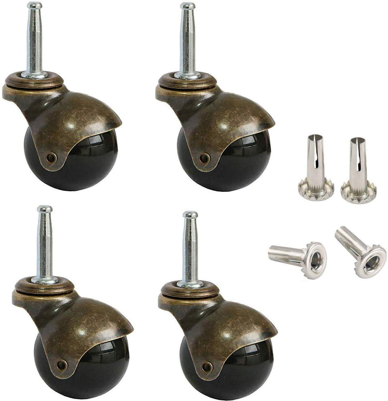 AAGUT 2" Ball Casters, 5/16" x 1-1/2" Vintage Stem Caster Wheels Set of 4 | Antique Swivel Wheel with Metal Sockets Replacement for Sofa, Chair,