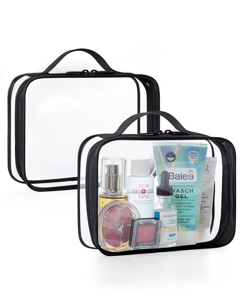 BAGSMART Clear Toiletry Bag with Handle 2-Pack TSA Approved, Black | Water-resistant Travel Toiletry Bag, Carry On Travel Accessories Bag, Airport