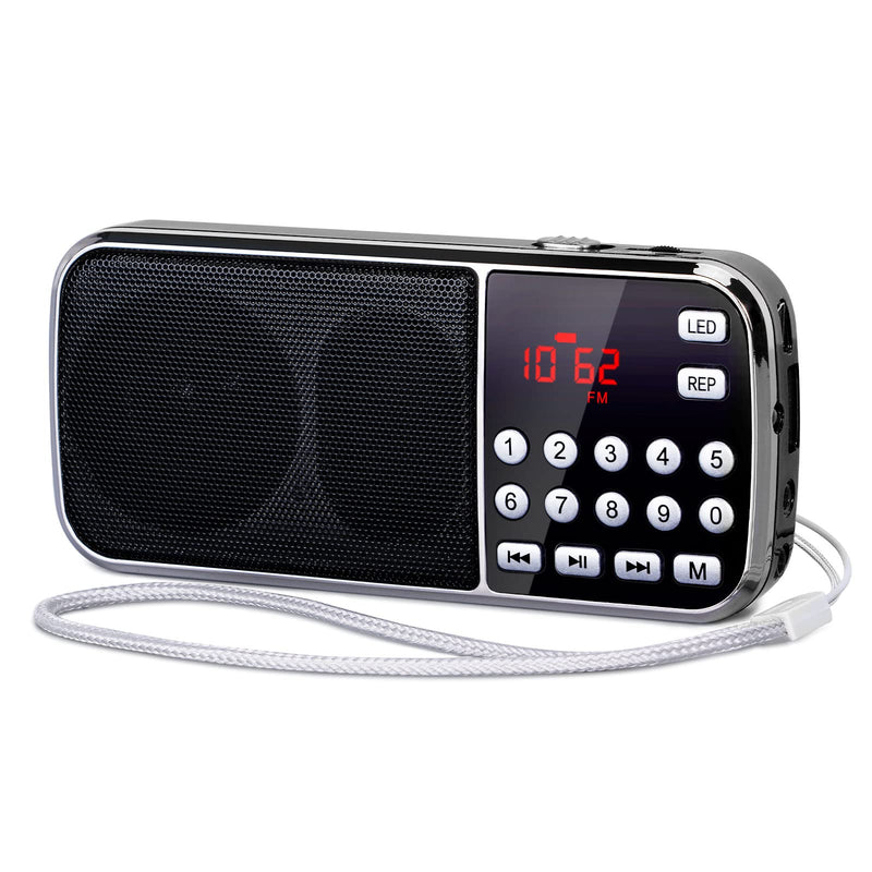 PRUNUS J189 Mini Bluetooth AM FM Radio, TF Card/USB/AUX Playback with Bass | Rechargeable, LED Flashlight, Dual Speaker Heavy Bass, Pocket Size,