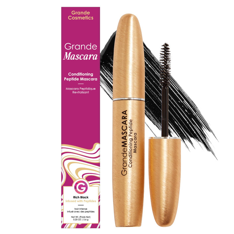 Grande Cosmetics GrandeMASCARA Conditioning Peptide Mascara – Buildable Extreme Volume & Length – Long-Lasting & Clump-Free Black – Lash &