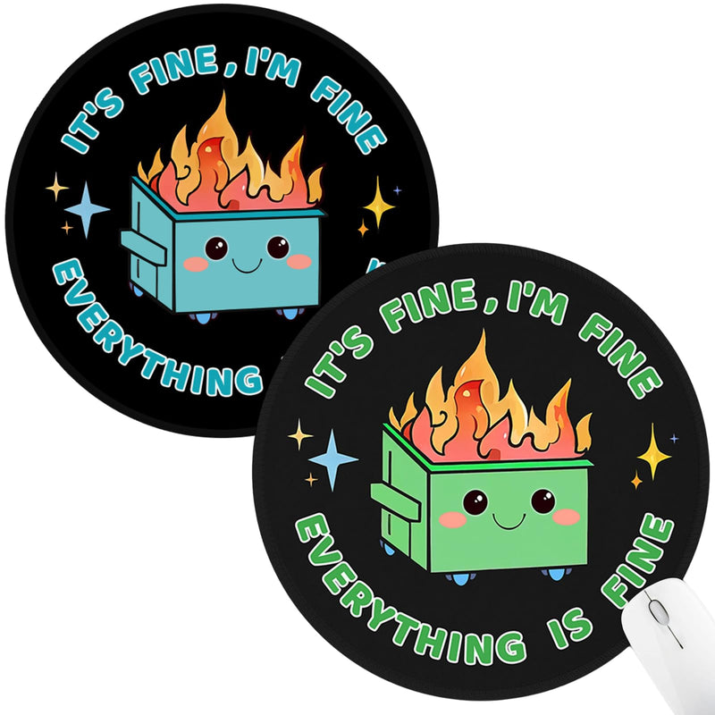 Hancynir 2Pcs Funny Mouse Pad, Dumpster on Fire Round Mousepad for Desk 00-2 Dumpsters Blue & Green