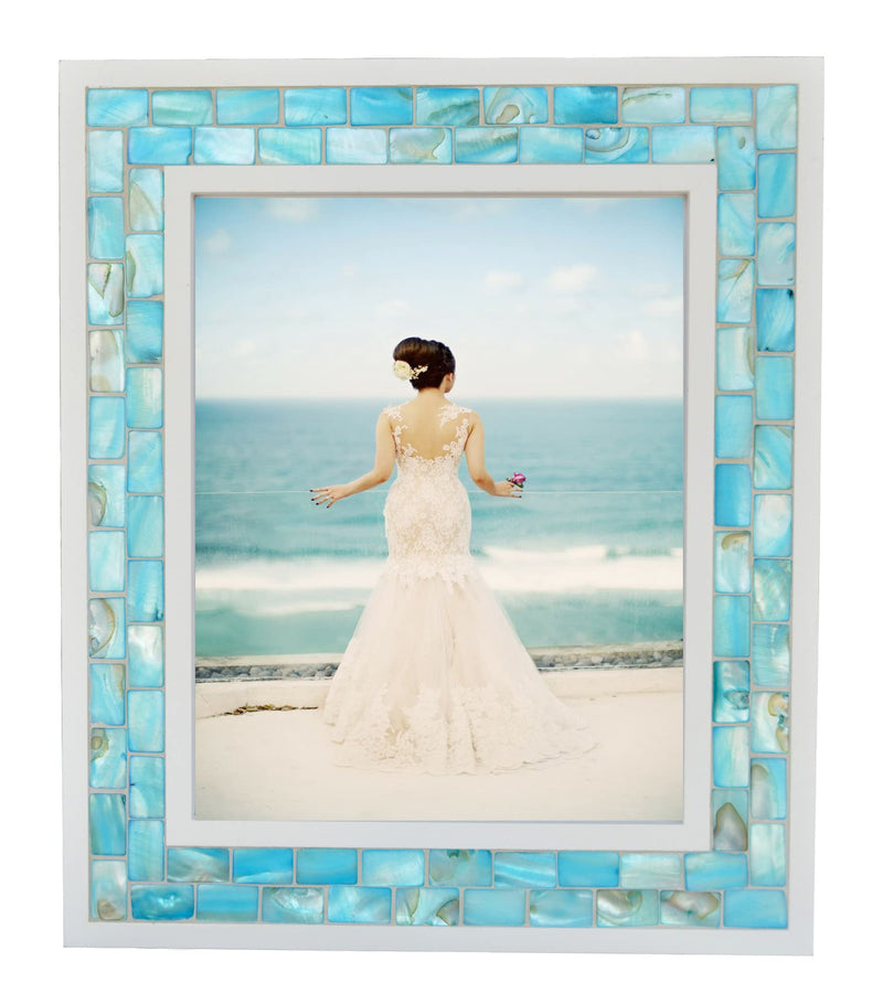 GIFTME 5 Beach Picture Frame 8X10,Mosaic Picture Frame Mother of Pearl,Turquoise Tabletop or Wall Hanging Photo Frame(8X10 Inch, Blue,1Pc)