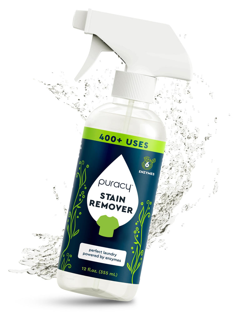 Puracy Stain Remover Spray, Natural Travel and Laundry Stain Cleaner for Clothes, Baby & Kids Stains, Oil & Fabric Spot Cleaner (Free & Clear, 12 Oz)