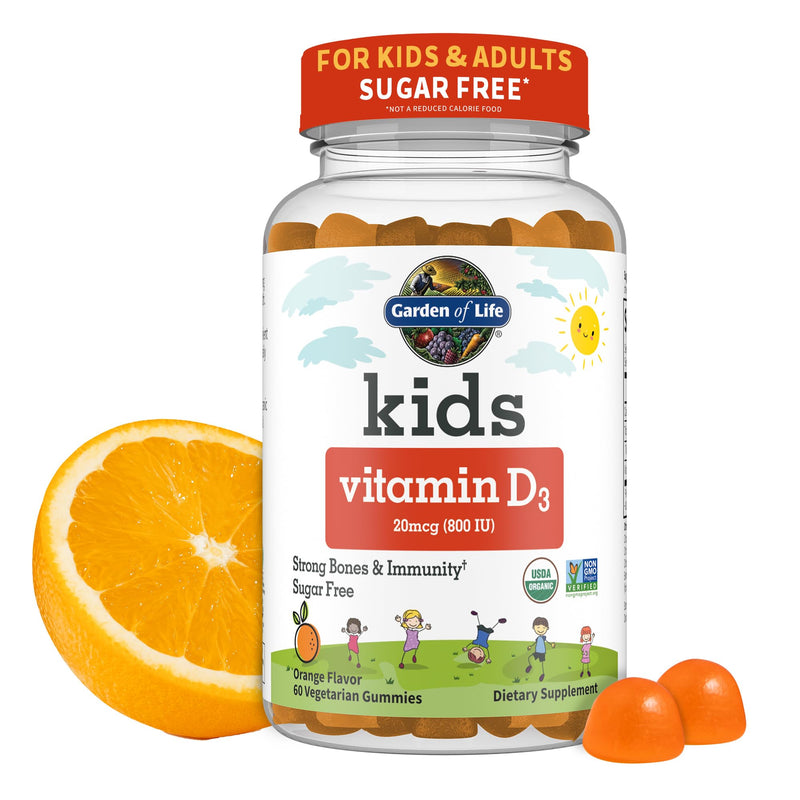Garden of Life Kids, Vitamin D3, Orange, 20 mcg (800 IU), 60 Vegetarian Gummies 60 Count (Pack of 1)