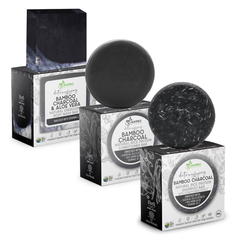 Solid Rice Protein Shampoo, Conditioner and Body Wash Bundle | Shampoo, Conditioner & Wash Bars for Hair and Body W/All Natural Plant Based