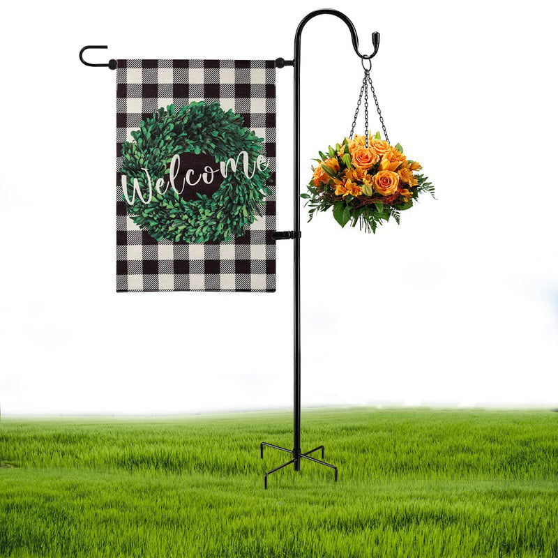 Garden Flag Holder Stand and Shepherds Hooks, 48 Inch Height with 1/2 Thick Metal Pole-Outdoor Lawn Yard Stake for Small 12x18, Solar Lights-Mini