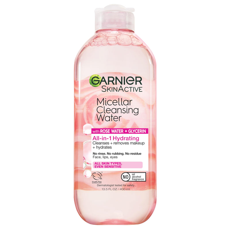 Garnier Micellar Water with Rose Water and Glycerin, Hydrating Facial Cleanser & Makeup Remover, For All Skin Types, Vegan, Cruelty Free, 13.5 Fl