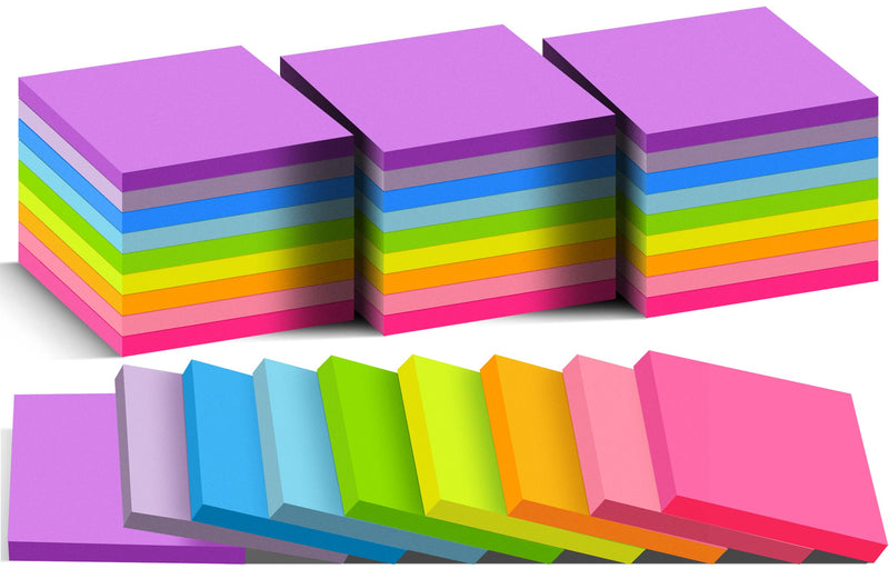 3x3 Sticky Notes 36 Pads, 9 Bright Colors Self-Adhesive Memo Pads, Strong Adhesive, Perfect for Office Desk, Home Reminders, School, Notebooks